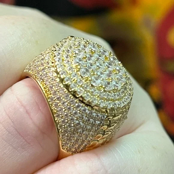 NWT Iced Out Bling CZ Gold Plated Men’s Size 8 Ring - Picture 4 of 6